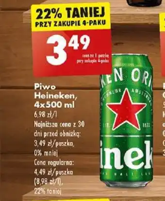 Biedronka Piwo Heineken, 4x500 ml oferta