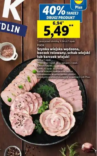 Lidl Szynka wiejska wędzona, boczek rolowany, schab wiejski lub karczek wiejski 100 g oferta