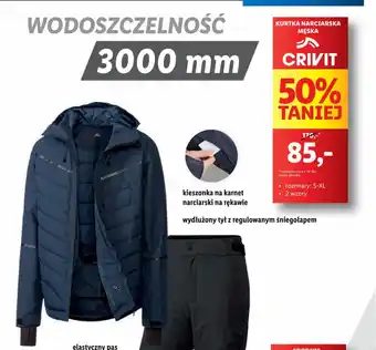 Lidl KURTKA NARCIARSKA MĘSKA CRIVIT rozmiary: S-XL oferta