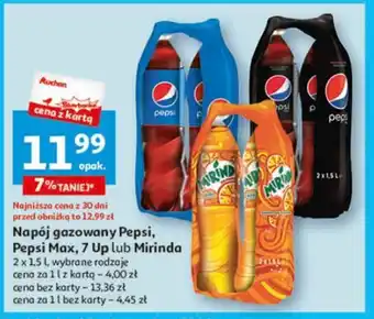 Auchan Napój gazowany Pepsi, Pepsi Max, 7 Up lub Mirinda 2 x 1,5 l oferta
