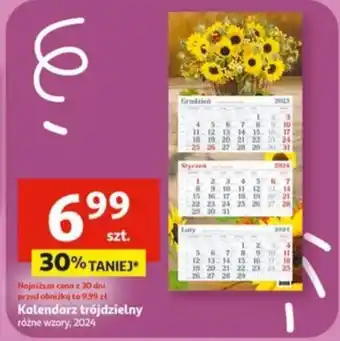 Auchan Kalendarz trójdzielny różne wzory, 2024 oferta