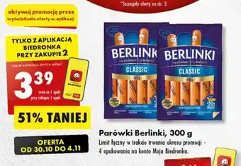 Biedronka Parówki Berlinki, 300 g oferta