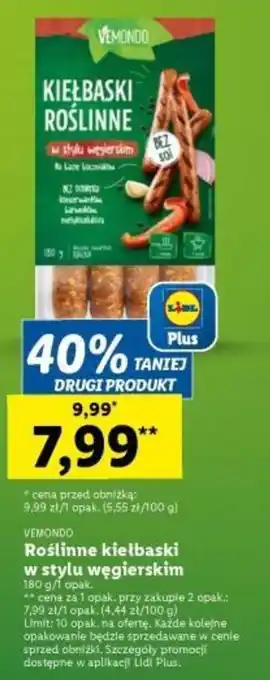 Lidl Roślinne kiełbaski w stylu węgierskim 180 g oferta