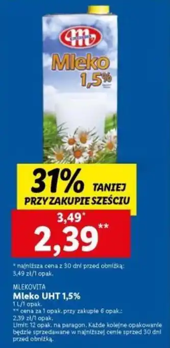 Lidl Mleko UHT 1,5% 1 L oferta