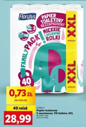 Lidl Floralys Papier toaletowy 3-warstwowy, XXL 40 rolek oferta