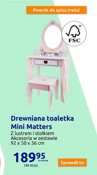 Action Drewniana toaletka Mini Matters Z lustrem i stołkiem Akcesoria w zestawie 92 x 50 x 36 cm oferta