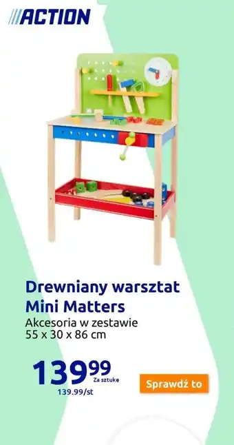 Action Drewniana toaletka Mini Matters Z lustrem i stołkiem Akcesoria w zestawie 92 x 50 x 36 cm oferta