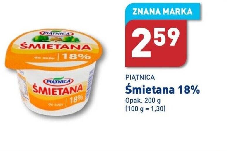 ALDI PIĄTNICA Śmietana 18% 200g oferta