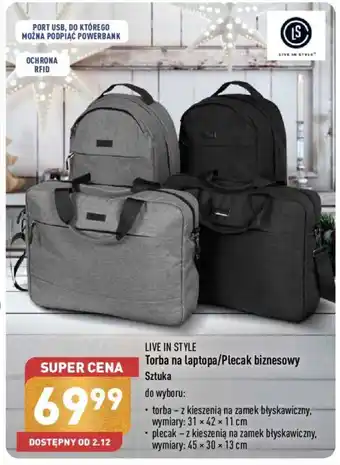 ALDI LIVE IN STYLE Torba na laptopa/Plecak biznesowy Sztuka oferta