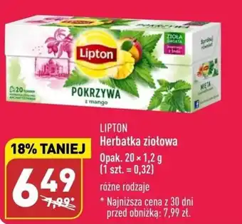 ALDI LIPTON Herbatka ziołowa 20 × 1,2 g oferta