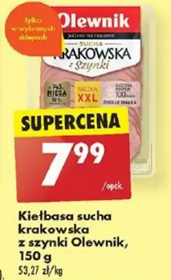 Biedronka Kiełbasa sucha krakowska z szynki Olewnik, 150g oferta