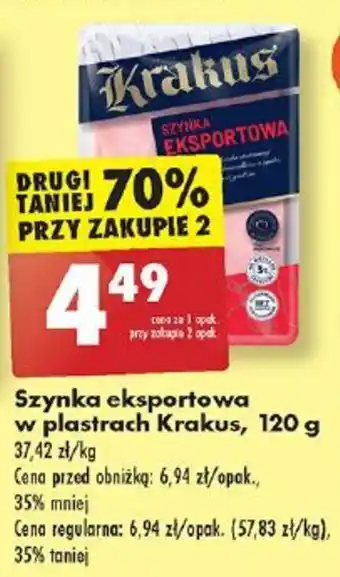 Biedronka Szynka eksportowa w plastrach Krakus, 120 g oferta