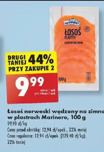 Biedronka Łosoś norweski wędzony na zimno w plastrach Marinero, 100 g oferta