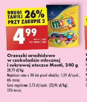 Biedronka Orzeszki arachidowe w czekoladzie mlecznej i cukrowej otoczce Monti, 240 g oferta