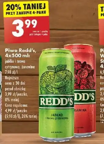 Biedronka Piwo Redd's, 4x500 ml oferta