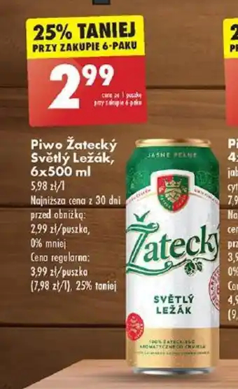 Biedronka Piwo Žatecký Světlý Ležák, 6x500 ml oferta