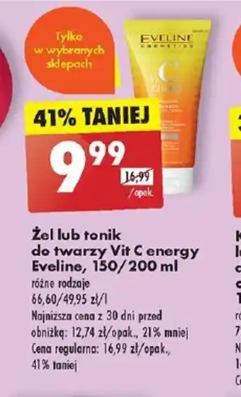 Biedronka Żel lub tonik do twarzy Vit C energy Eveline, 150/200 ml różne rodzaje 150/200ml oferta
