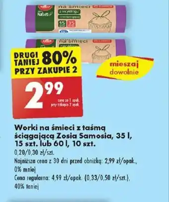Biedronka Worki na śmieci z taśmą ściągającą Zosia Samosia, 35 I, 15 szt. lub 60 l, 10 szt. oferta