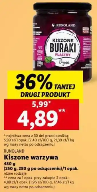 Lidl RUNOLAND Kiszone warzywa 480g oferta