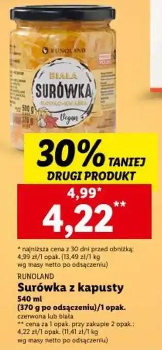Lidl RUNOLAND Surówka z kapusty 540ml oferta