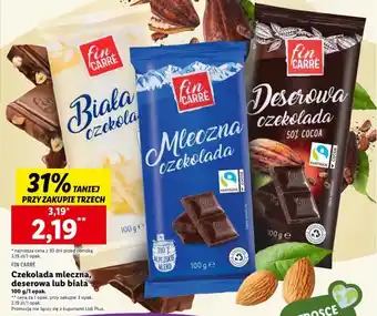 Lidl FIN CARRÉ Czekolada mleczna, deserowa lub biała 100g oferta