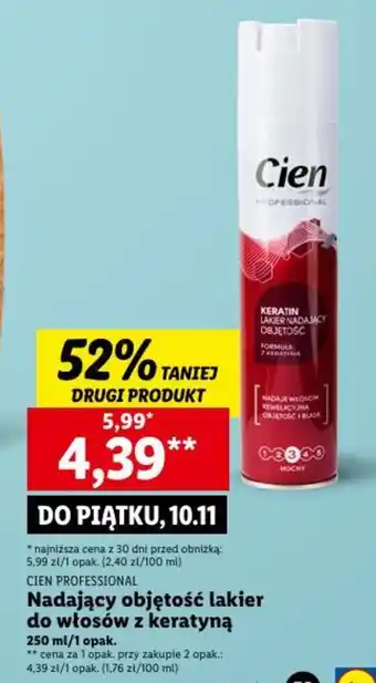 Lidl CIEN PROFESSIONAL Nadający objętość lakier do włosów z keratyną 250 ml oferta