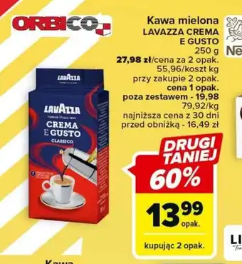 Carrefour Kawa mielona LAVAZZA CREMA E GUSTO 250g oferta