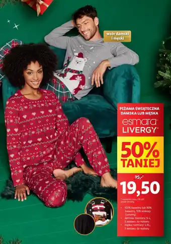 Lidl esmara LIVERGY PIŻAMA ŚWIĄTECZNA DAMSKA LUB MĘSKA oferta