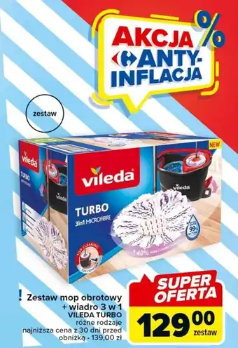 Carrefour Zestaw mop obrotowy + wiadro 3 w1 VILEDA TURBO oferta
