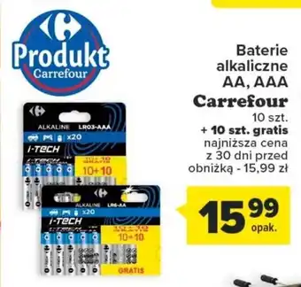 Carrefour Baterie alkaliczne AA, AAA Carrefour 10 szt. + 10 szt. oferta