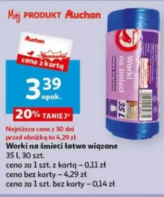 Auchan Worki na śmieci łatwo wiązane 30 szt. oferta