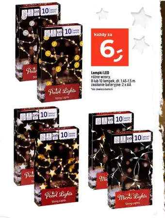 Dealz Lampki LED różne wzory. 8 lub 10 lampek, dł. 1,45-1,5 m zasilanie bateryjne: 2 x AA oferta
