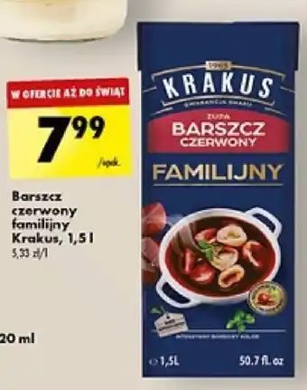Biedronka Barszcz czerwony familijny Krakus, 1,5l oferta