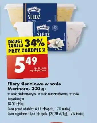 Biedronka Filety śledziowe w sosie Marinero, 300 g oferta