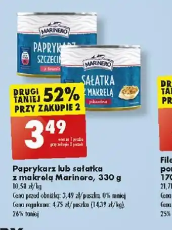 Biedronka Paprykarz lub sałatka z makrelą Marinero, 330 g oferta