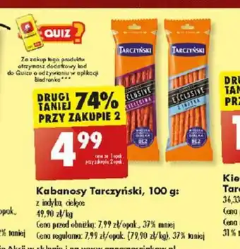 Biedronka Kabanosy Tarczyński, 100 g oferta