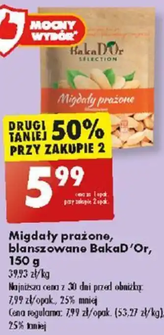 Biedronka Migdały prażone, blanszowane BakaD'Or, 150 g oferta