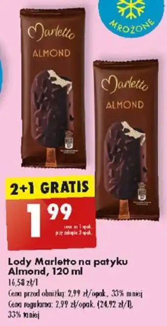 Biedronka Lody Marletto na patyku Almond, 120 ml oferta