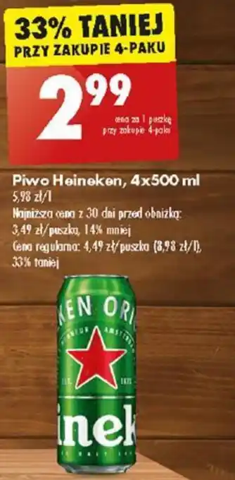 Biedronka Piwo Heineken, 4x500 ml oferta