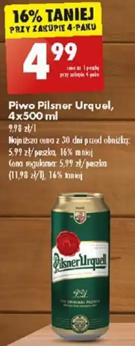 Biedronka Piwo Pilsner Urquel, 4x500 ml oferta