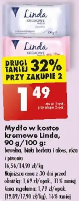 Biedronka Mydło w kostce kremowe Linda, 90 g/100 g oferta