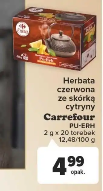 Carrefour Herbata czerwona ze skórką cytryny Carrefour 2 g x 20 oferta