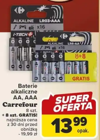 Carrefour Baterie alkaliczne AA, AAA Carrefour 8 + 8 szt. oferta