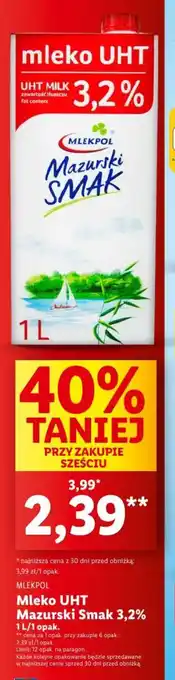 Lidl MLEKPOL mleko UHT Mazurski SMAK 3,2%1l oferta