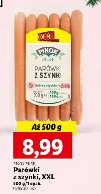 Lidl PIKOK PURE Parówki z szynki, XXL 500 g oferta