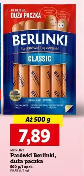 Lidl MORLINY Parówki Berlinki, duża paczka 500g oferta