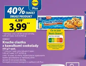 Lidl SONDEY Kruche ciastka z kawałkami czekolady 225g oferta