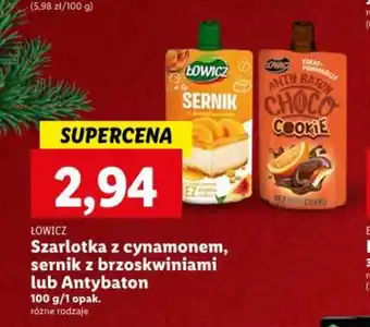 Lidl Łowicz Szarlotka z cynamonem, sernik z brzoskwiniami lub Antybaton 100g oferta