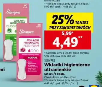 Lidl SIEMPRE Wkładki higieniczne ultracienkie 50szt. oferta