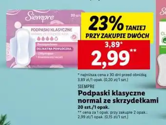 Lidl SIEMPRE Podpaski klasyczne normal ze skrzydełkami 20szt. oferta